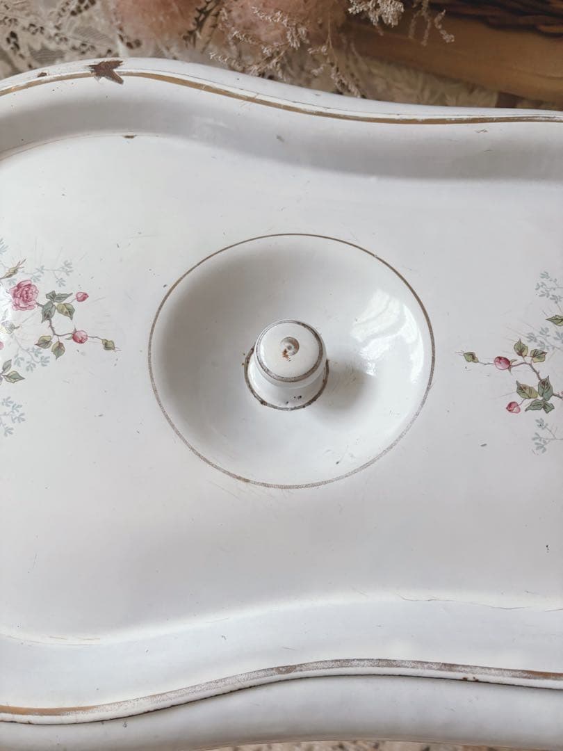 ありんこ❣️アンティーク　ホーローベビーバス　野バラ柄　蓋つき　希少❣️