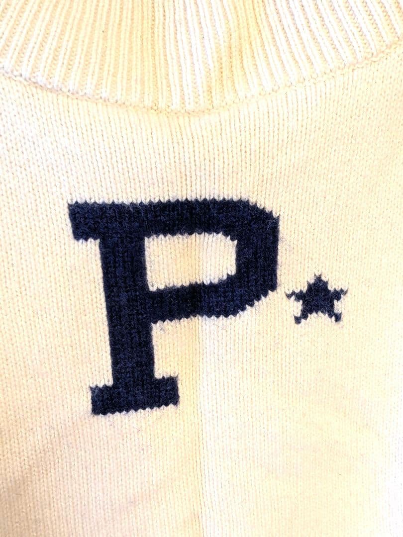 ラルフローレン ホワイト P刺繍 カシミヤ混ハイネックセーター