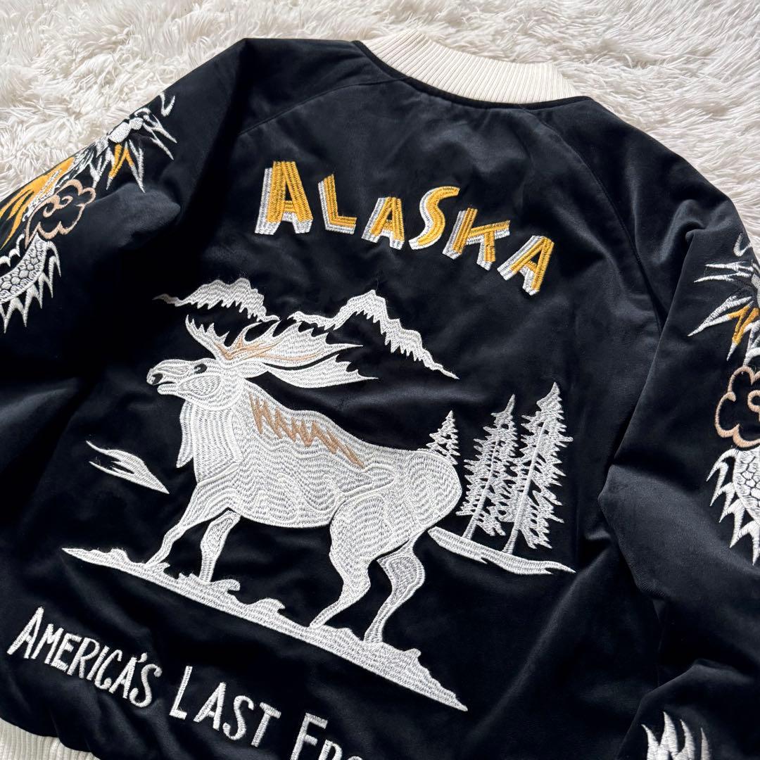 内*田様 美品✨HOUSTON スカジャン　別珍　アラスカ　ベロア　豪華刺繍　黒