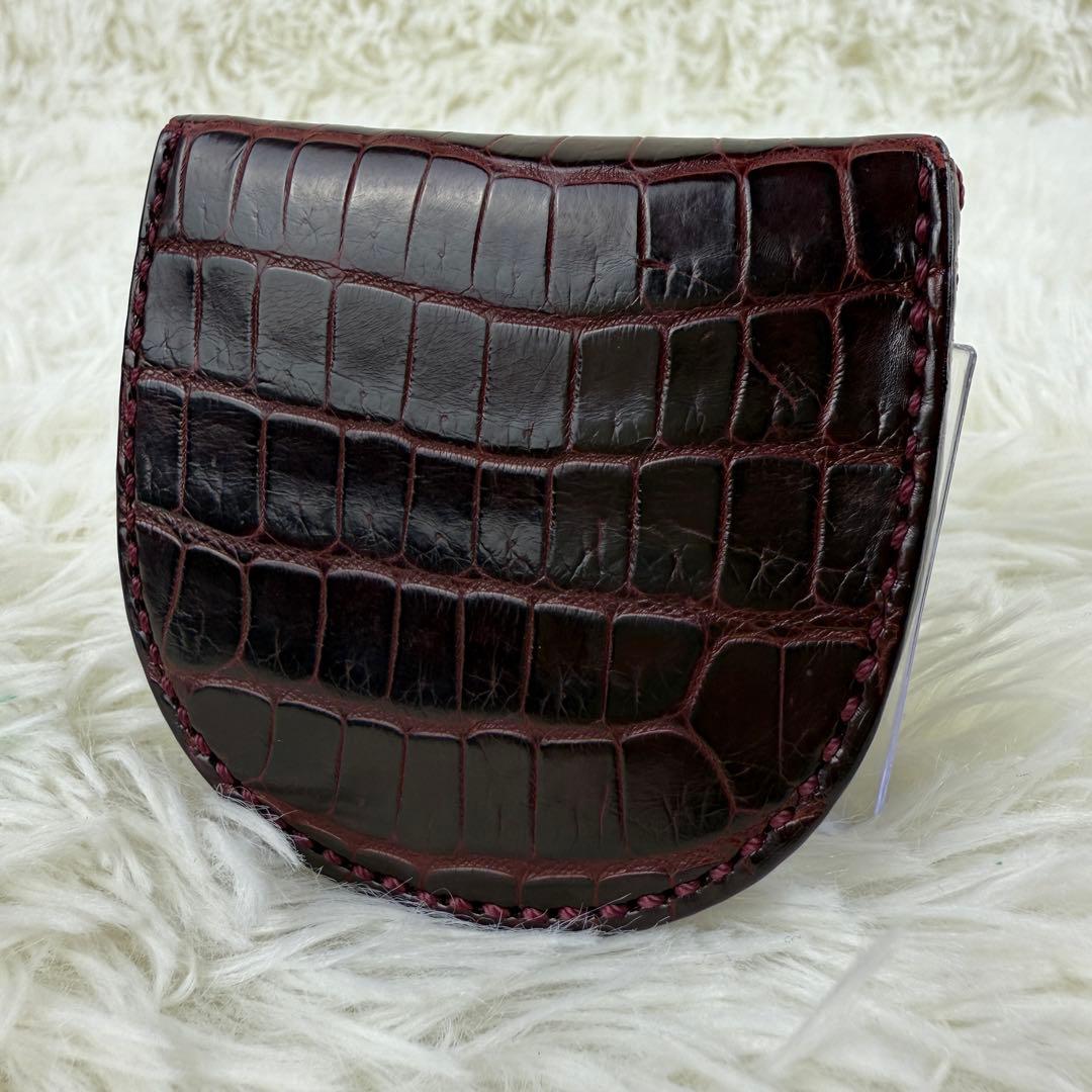 極美品 ガンゾ ケース 馬蹄型 小銭入れ スモールクロコ ボルドー