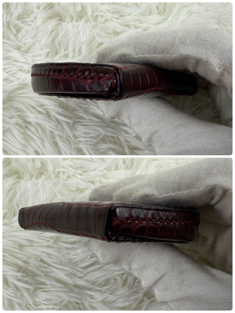 極美品 ガンゾ ケース 馬蹄型 小銭入れ スモールクロコ ボルドー