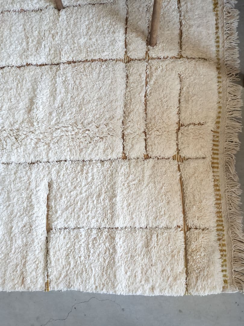 超大判/新品/アイボリーベース縦横ライン平織りマスタードイエロー No.615