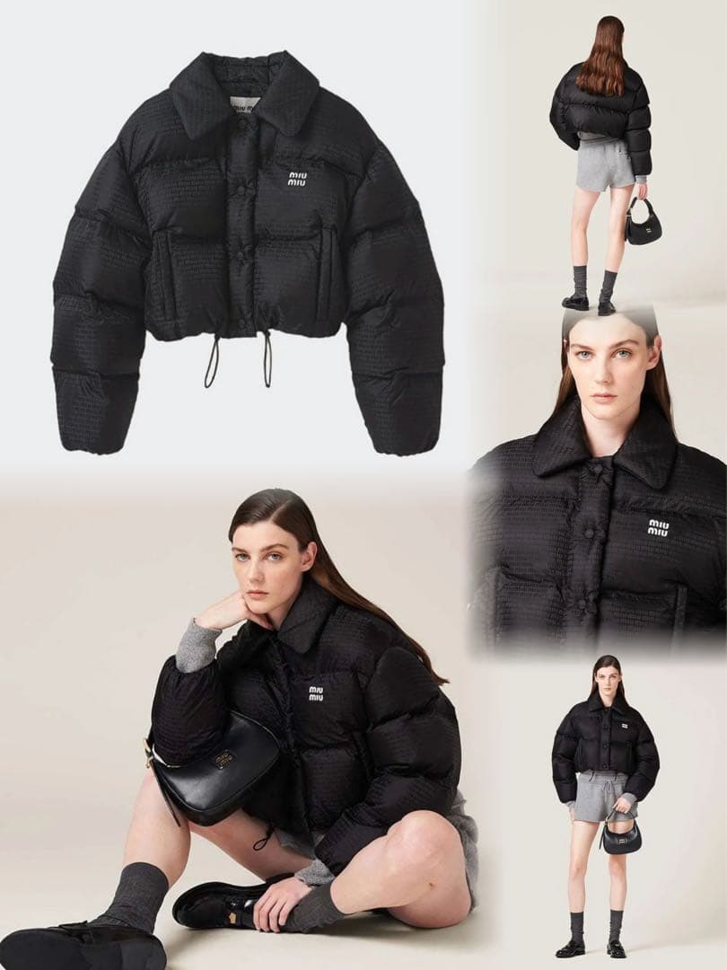 miu miuミュウミュウクロップド40ダウンジャケッブラック クリーニング済み