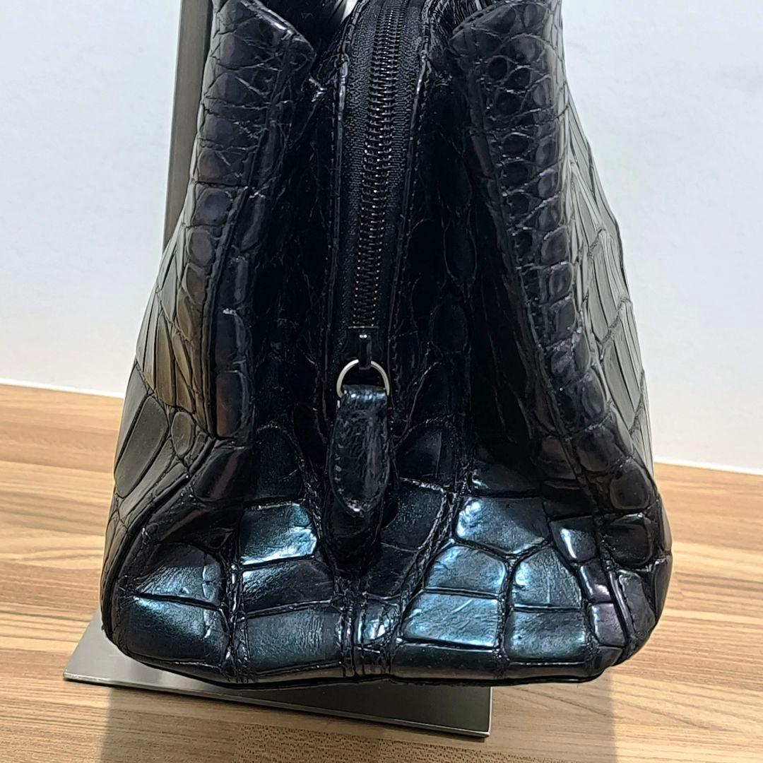 【クロコダイル】JRA認定 ワニ皮 ハンドバッグ クロコダイルレザー 本物 黒