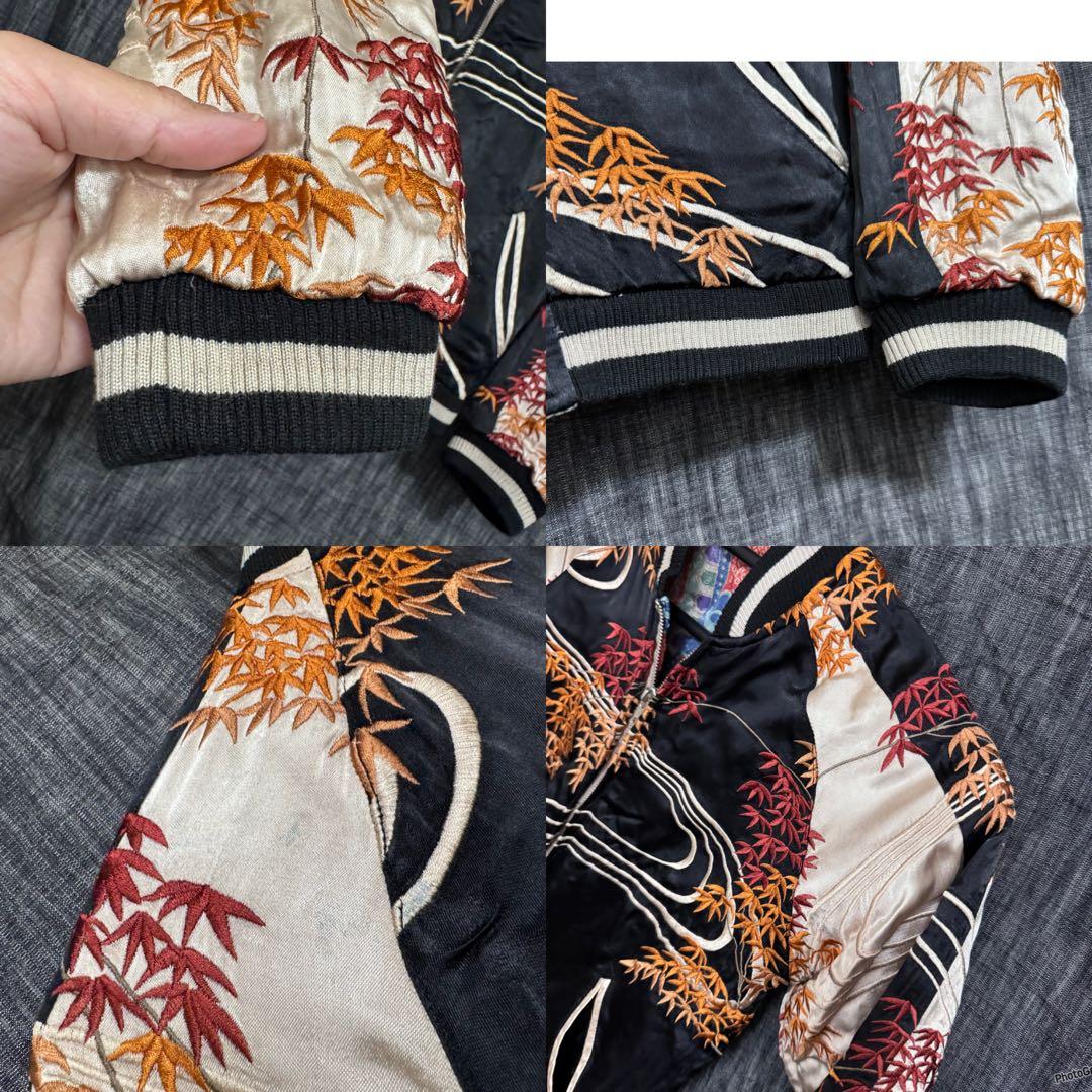 HANATABIGAKUDAN レーヨン　刺繍　骸骨　スカジャン　和柄　紅葉