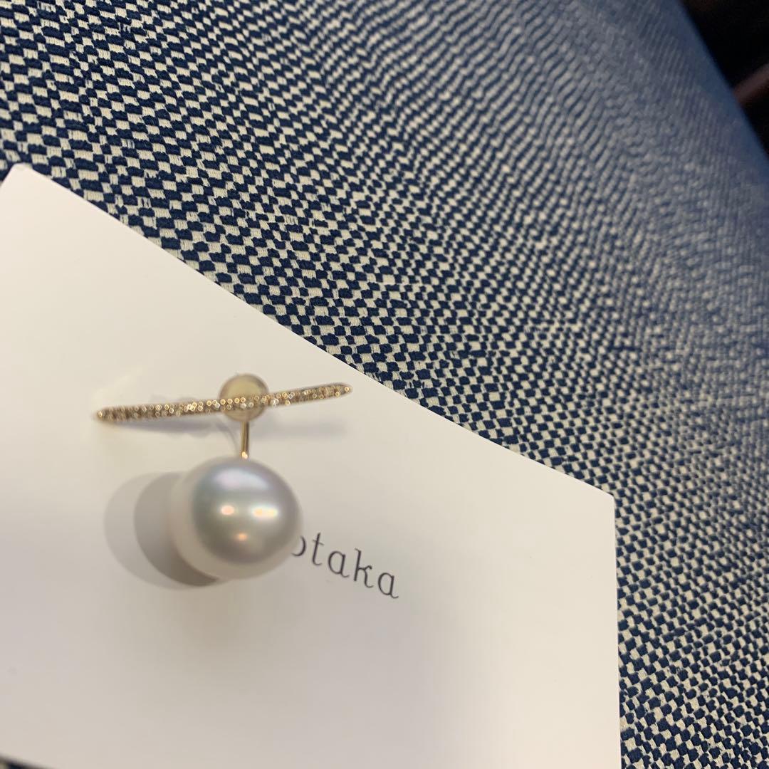 Hirotaka ヒロタカ　片耳　ピアス　パール　ダイヤモンドバー　ゴールド