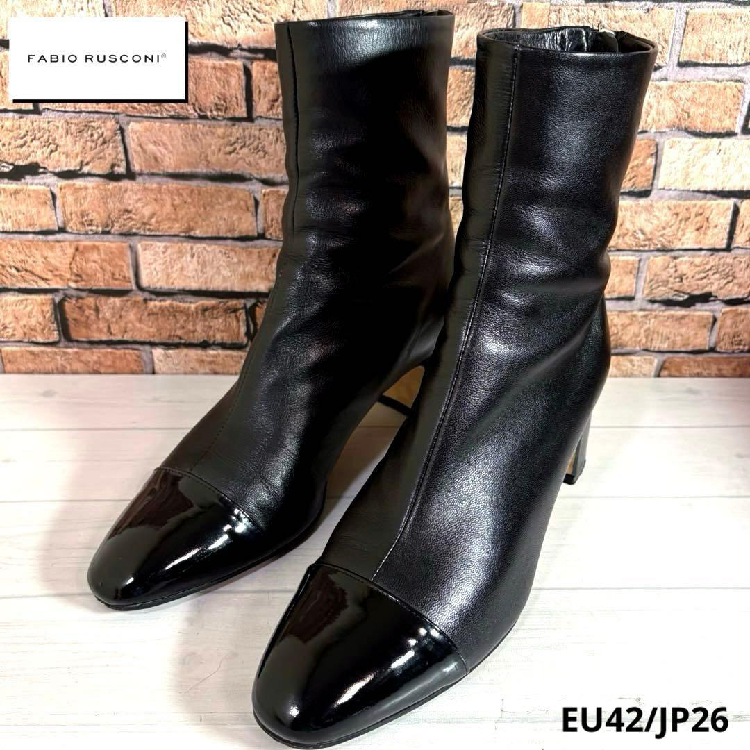 美品■FABIO RUSCONI■ショートブーツ✨バックジップ キャップトゥ