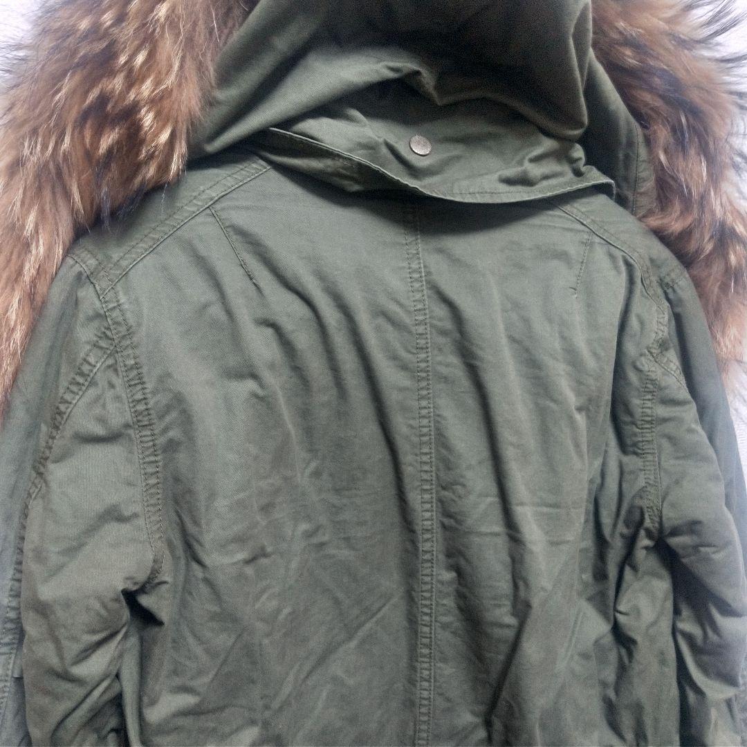 pangji リアルファー フード付きモッズコート オリーブグリーン