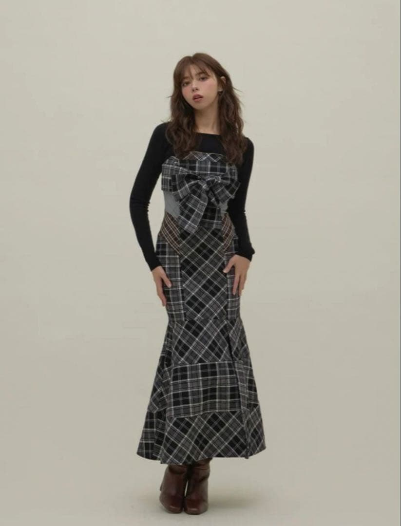 ANDMARY　Juni check dress M ブラック
