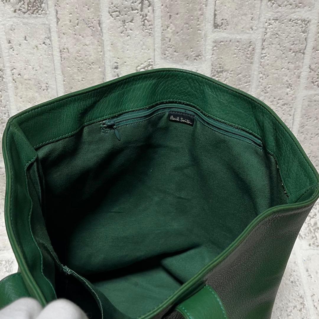 美品 ポールスミス フルレザートートバッグ ダークグリーン 肩掛け可能 8997