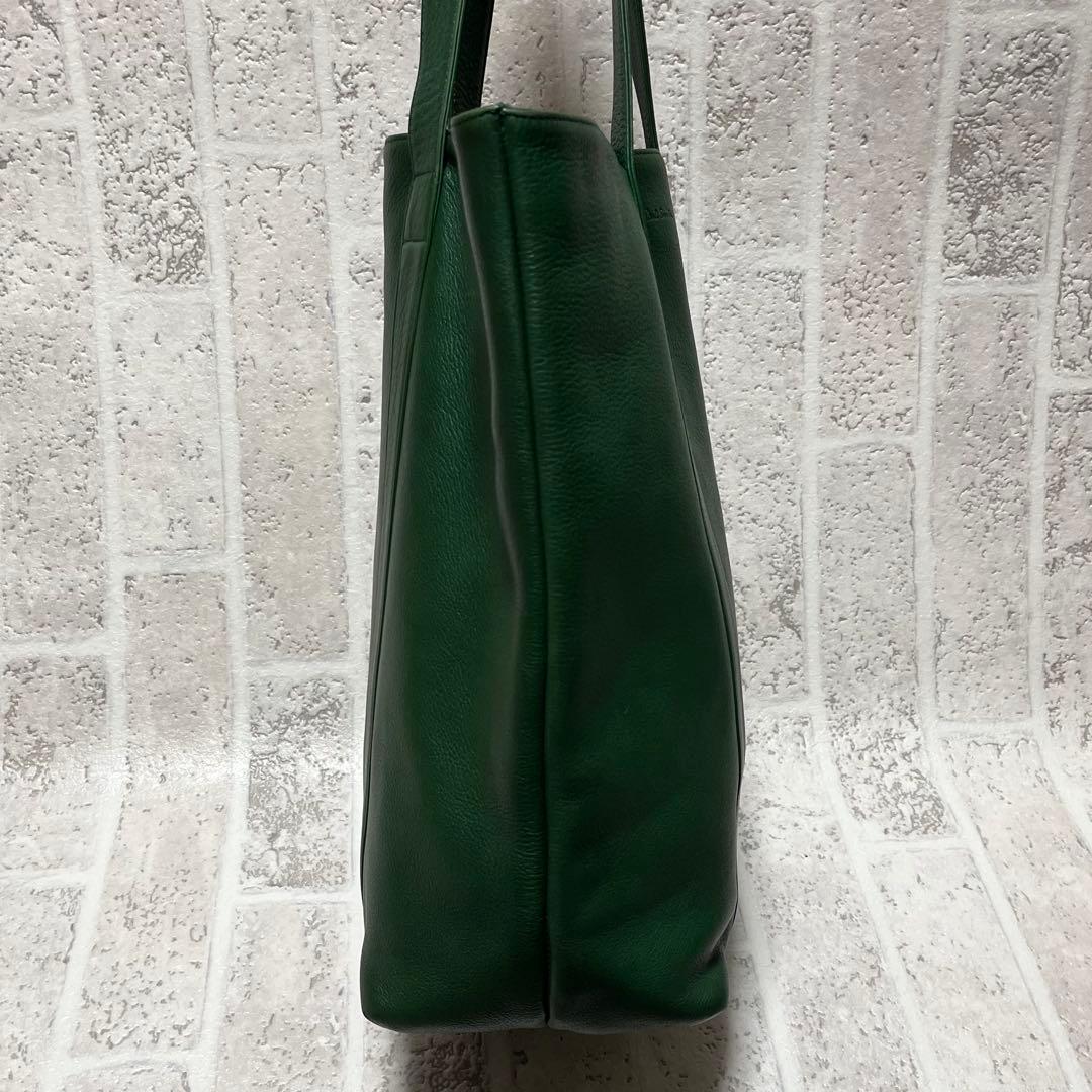 美品 ポールスミス フルレザートートバッグ ダークグリーン 肩掛け可能 8997