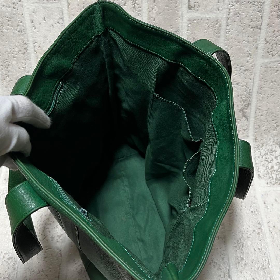 美品 ポールスミス フルレザートートバッグ ダークグリーン 肩掛け可能 8997