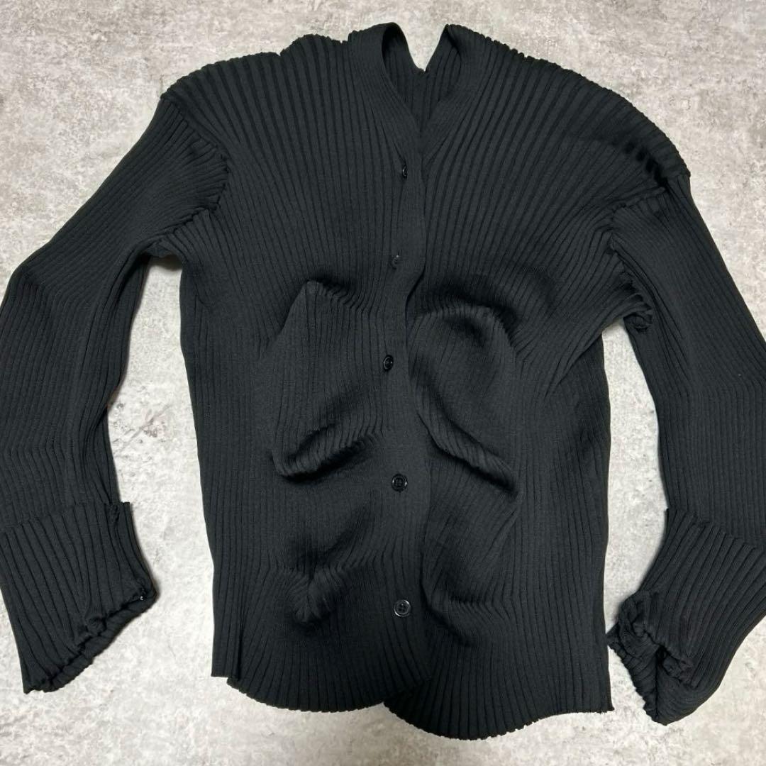 プリーツ　変形　ニットカーディガン　イカ　リブニット