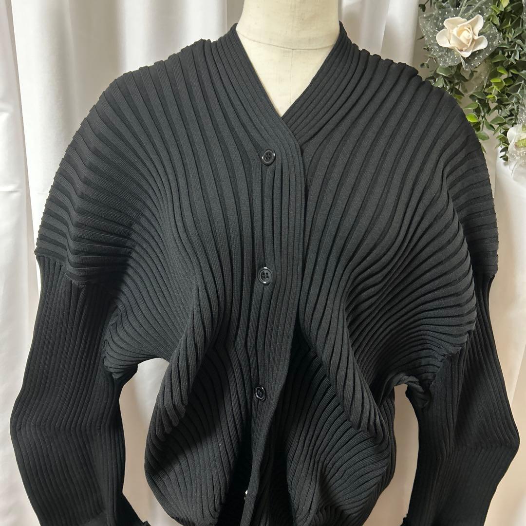 プリーツ　変形　ニットカーディガン　イカ　リブニット
