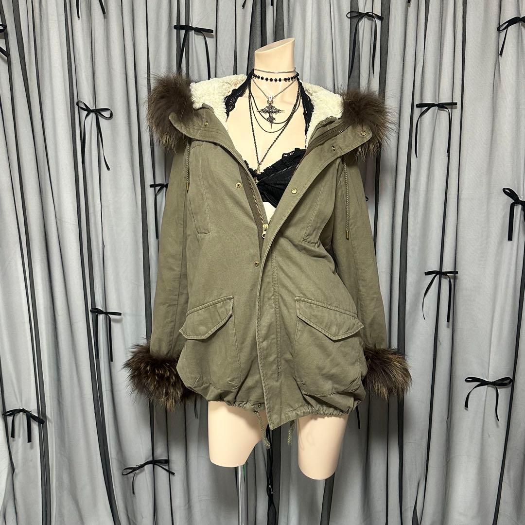 平成ギャル y2k　リアルファー付き　ミニタリーモッズコート　フェアリーグランジ