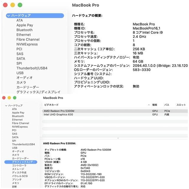 【美品】MacBook Pro 16_2019 i9/64GB/512GB_SV
