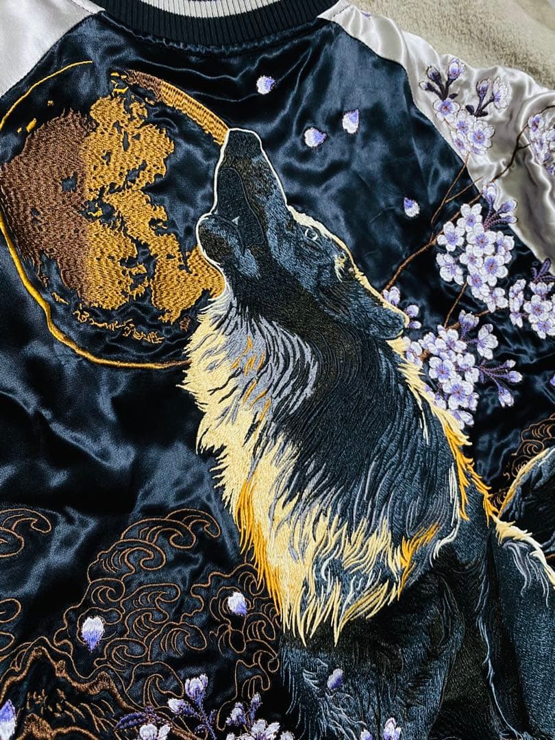 絡繰魂 美品 ２面用 狼月 日本限定版 スカジャン レーヨン unisex