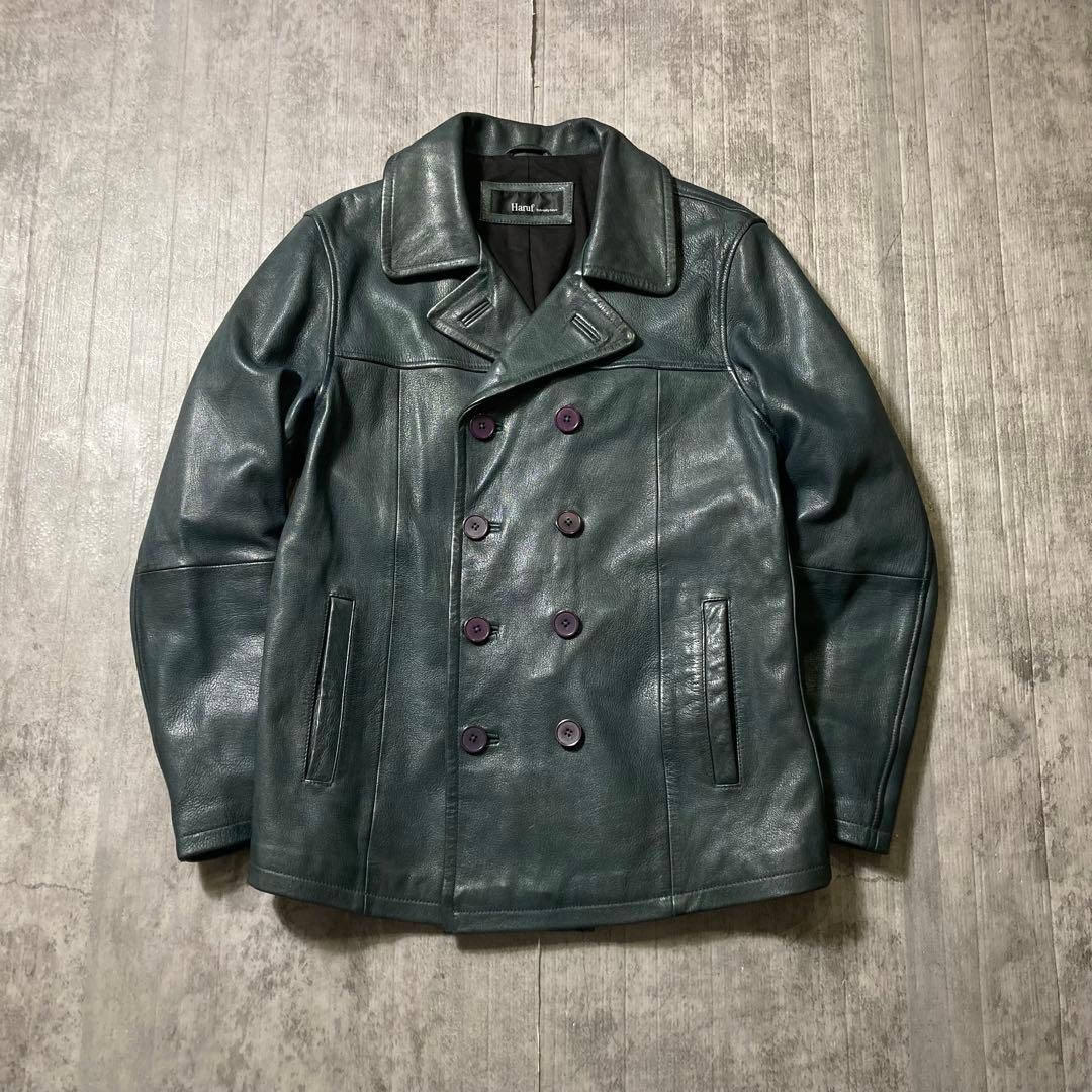 Haruf ゴートレザー Pコート ダブルブレスト　紺　XL