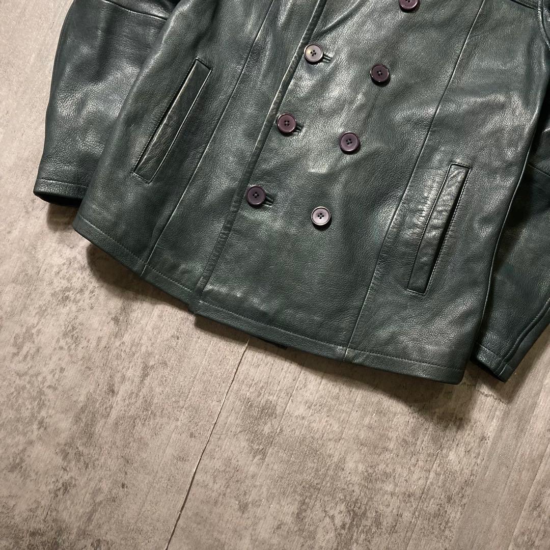 Haruf ゴートレザー Pコート ダブルブレスト　紺　XL