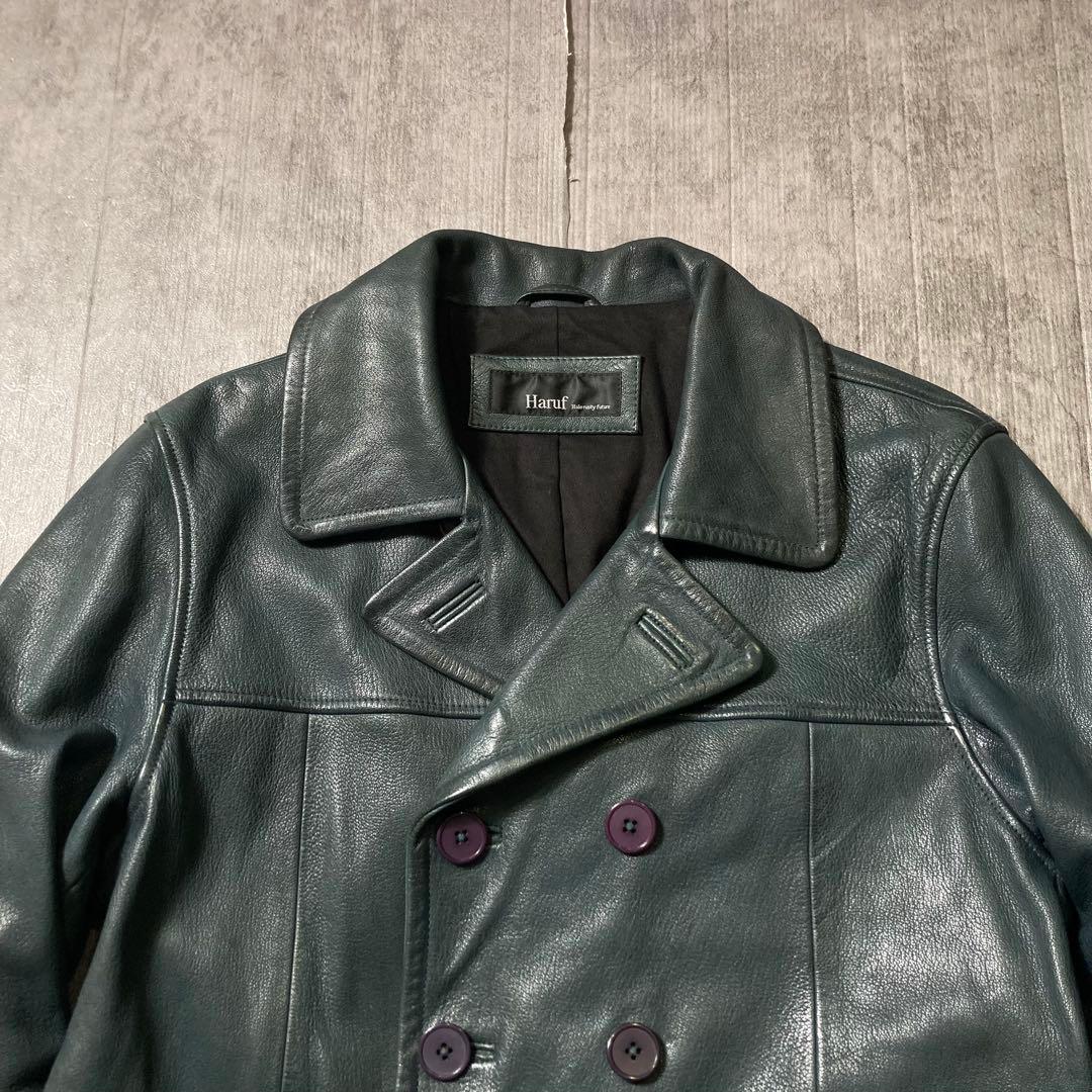 Haruf ゴートレザー Pコート ダブルブレスト　紺　XL