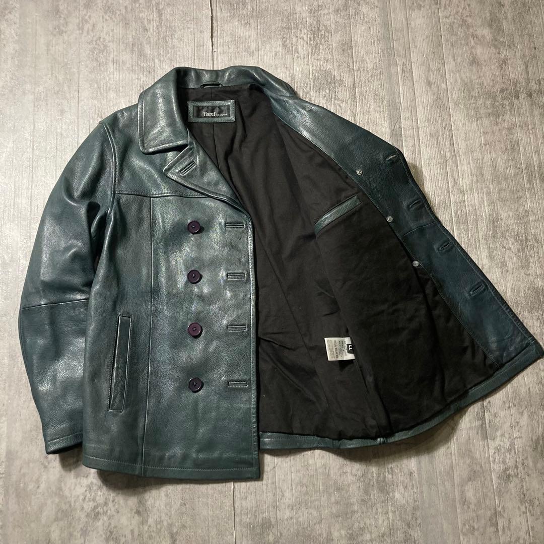 Haruf ゴートレザー Pコート ダブルブレスト　紺　XL