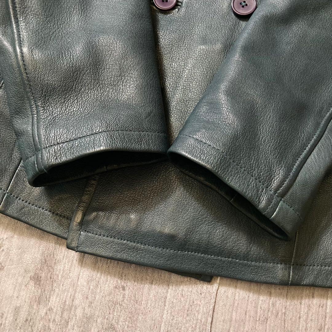 Haruf ゴートレザー Pコート ダブルブレスト　紺　XL