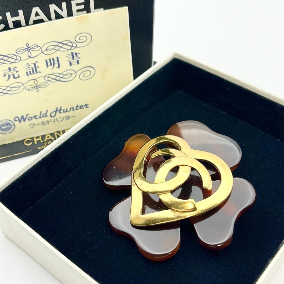 シャネル 95P ココマーク ハート べっ甲 フラワー GP ブローチ マーブル
