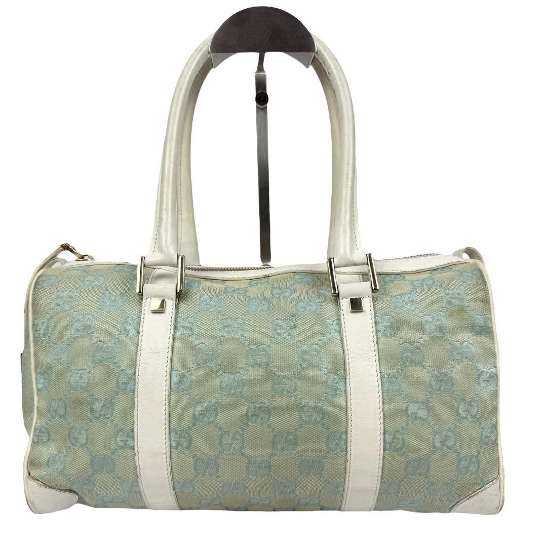 【希少色】GUCCI グッチ GGキャンバス ミニボストンバッグ 肩掛け 水色