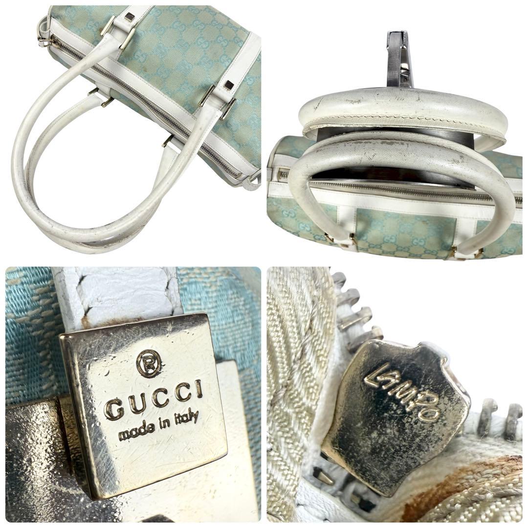 【希少色】GUCCI グッチ GGキャンバス ミニボストンバッグ 肩掛け 水色