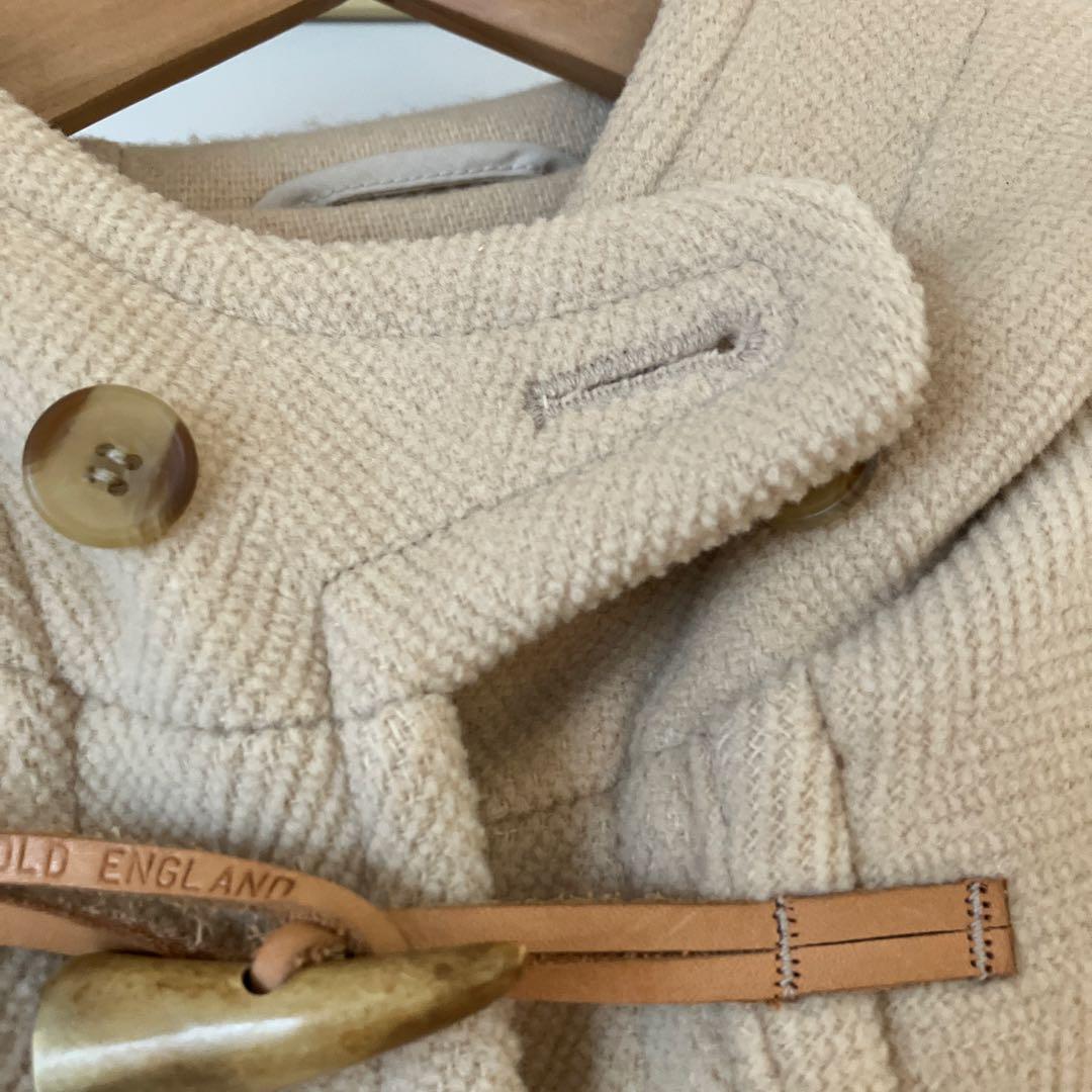 美品 オールドイングランド ヘリンボーン ダッフルコート 牛革 ベージュ