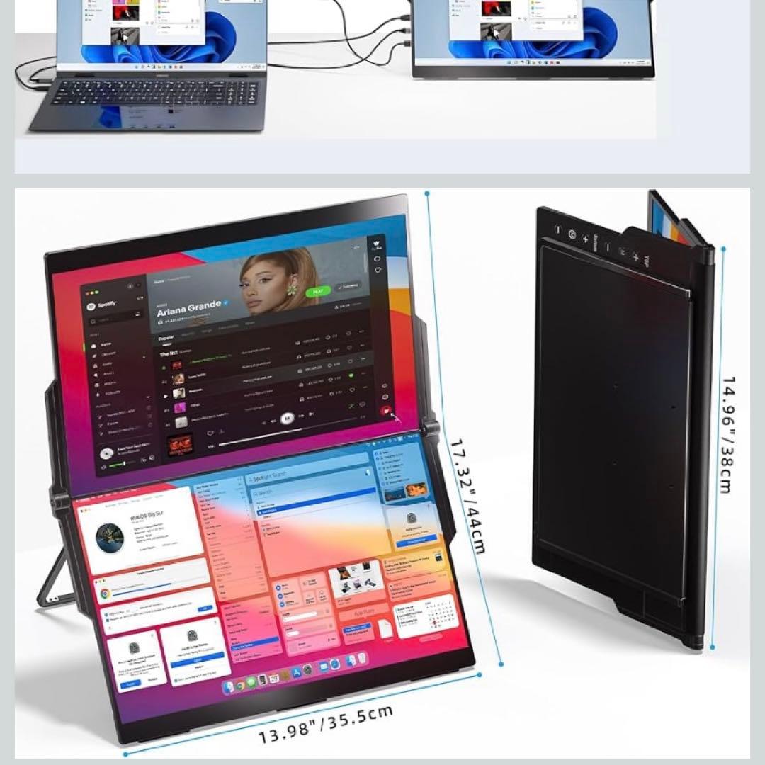Ingnok 折りたたみ15.6 デュアル ディスプレイ ポータブルモニター