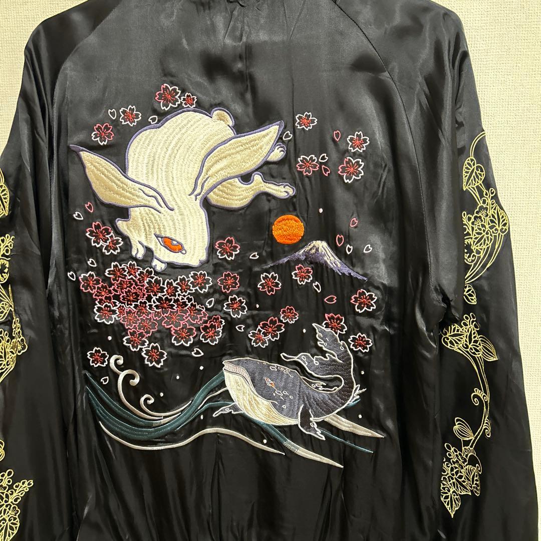 新品　ちきりや　M スカジャン　刺繍　ブラック　リバーシブル