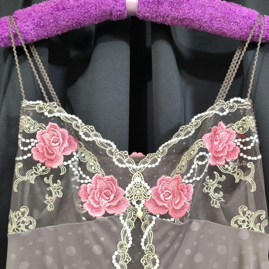 新品　サルート　薔薇刺繍　スリップ L　グレー　ドット柄