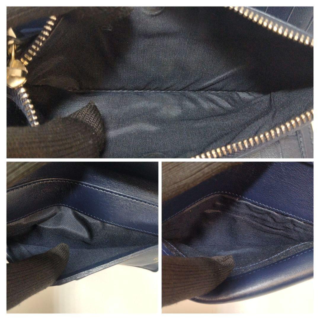 美品 VALENTINO GARAVANI 長財布 スタッズ レザー ネイビー