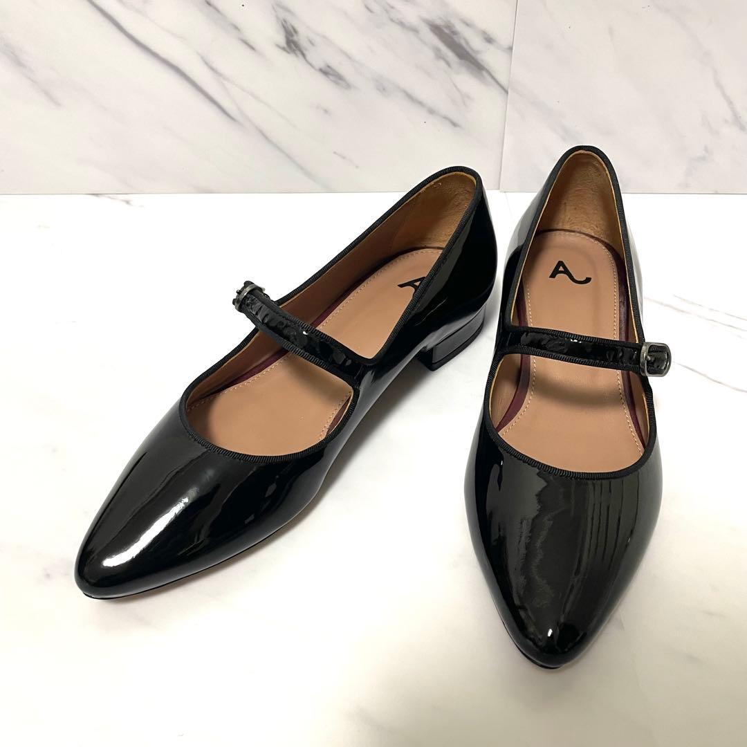 新品　アレクサチャン　ポインテッドトゥ　エナメル　メリージェーン　黒　ブラック