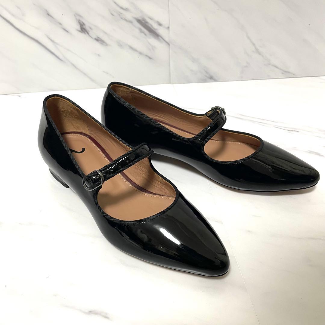 新品　アレクサチャン　ポインテッドトゥ　エナメル　メリージェーン　黒　ブラック