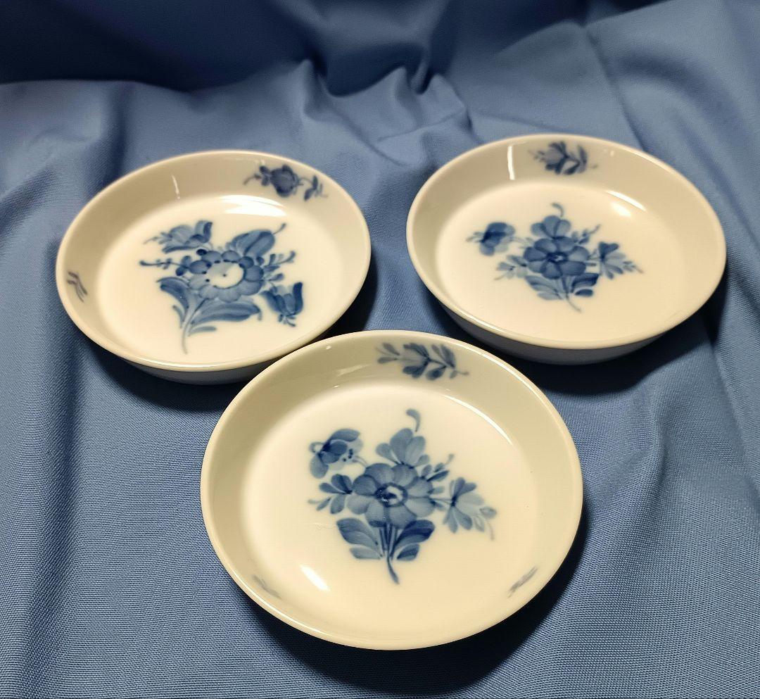 レア コペンハーゲン ブルーフラワー プレイン 豆皿 小皿 ミニプレート 3枚組