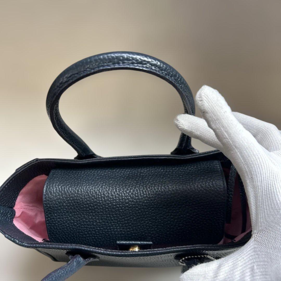 【✨美品✨】A.D.M.J ネイビー　 レザー ミニ ハンドバッグ