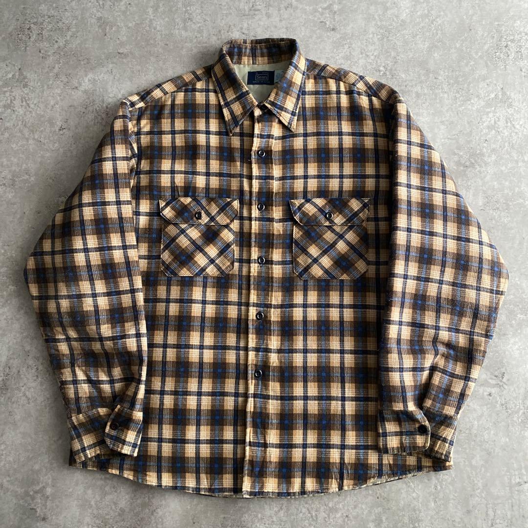 好配色 70s Sears キルティング オンブレ ネルシャツ USA製 XL