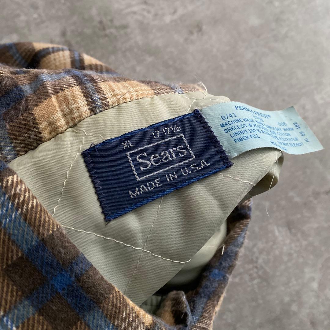 好配色 70s Sears キルティング オンブレ ネルシャツ USA製 XL