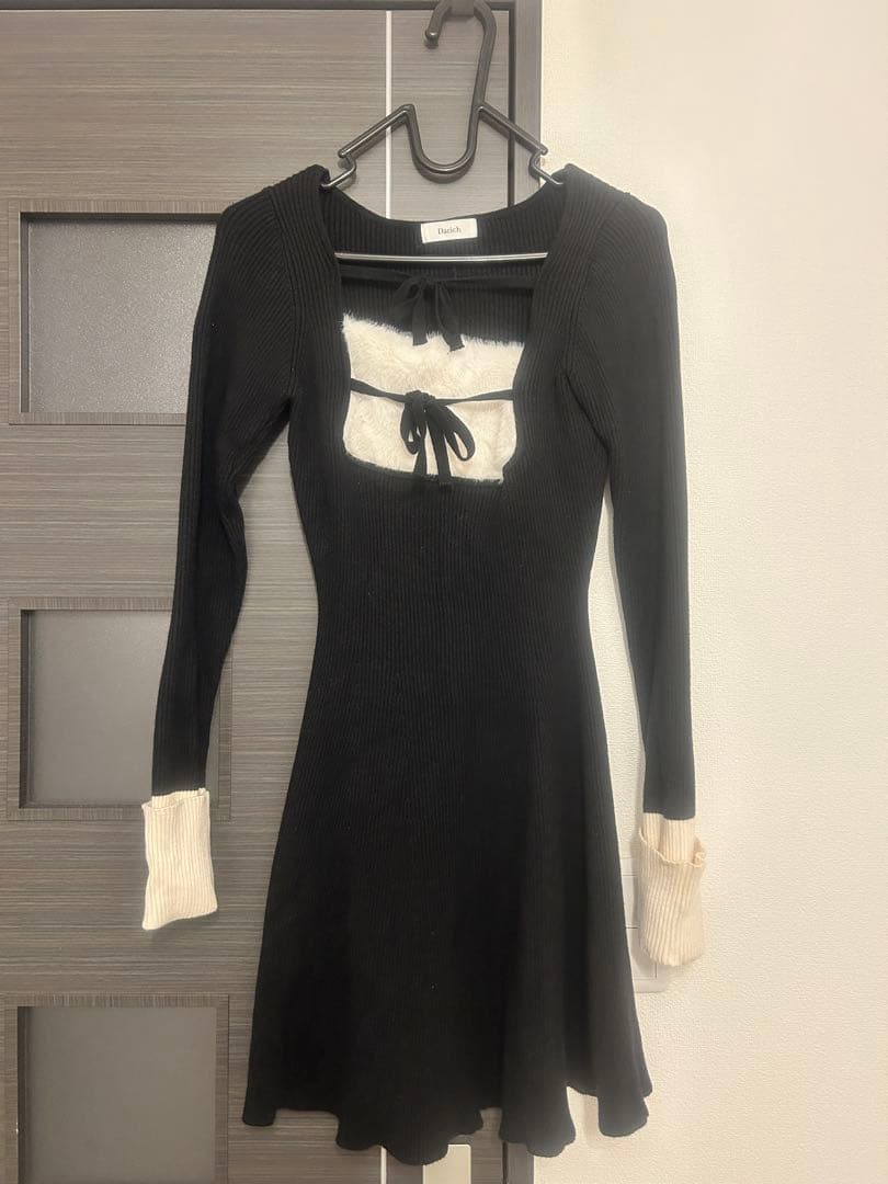 Darich リボンファーフレアニットミニワンピース フリー ブラック