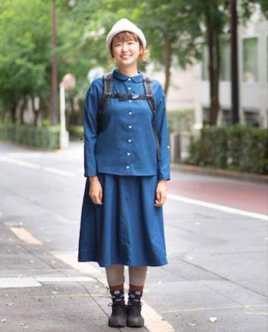 Marmot×四角友里コラボ ウィメンズシャツ＆ロングスカートトゥルーブルー