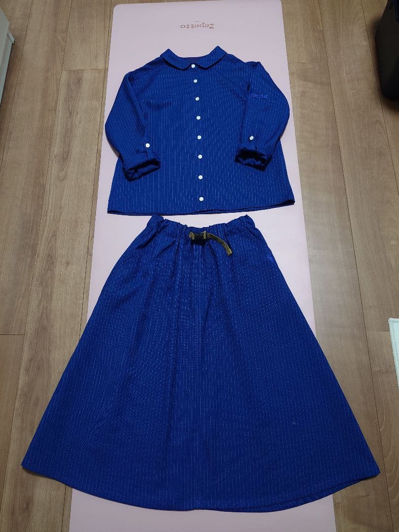 Marmot×四角友里コラボ ウィメンズシャツ＆ロングスカートトゥルーブルー