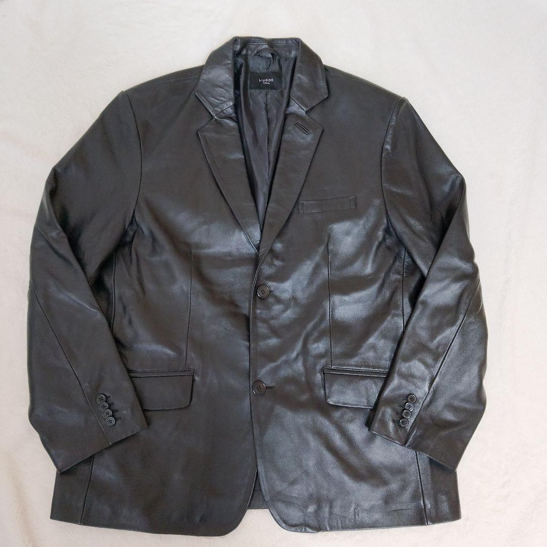 【極美品】LIUGOO TOKYO　ラムレザーテーラードジャケット　黒　3L