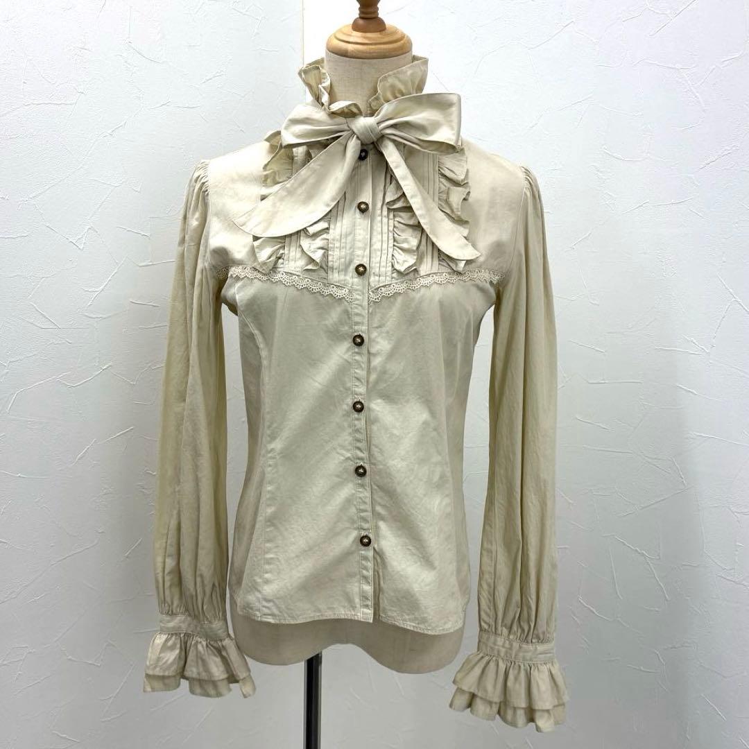 ヴィクトリアンメイデン　スタンドカラー　フリル　ブラウス　シナモン　ベージュ