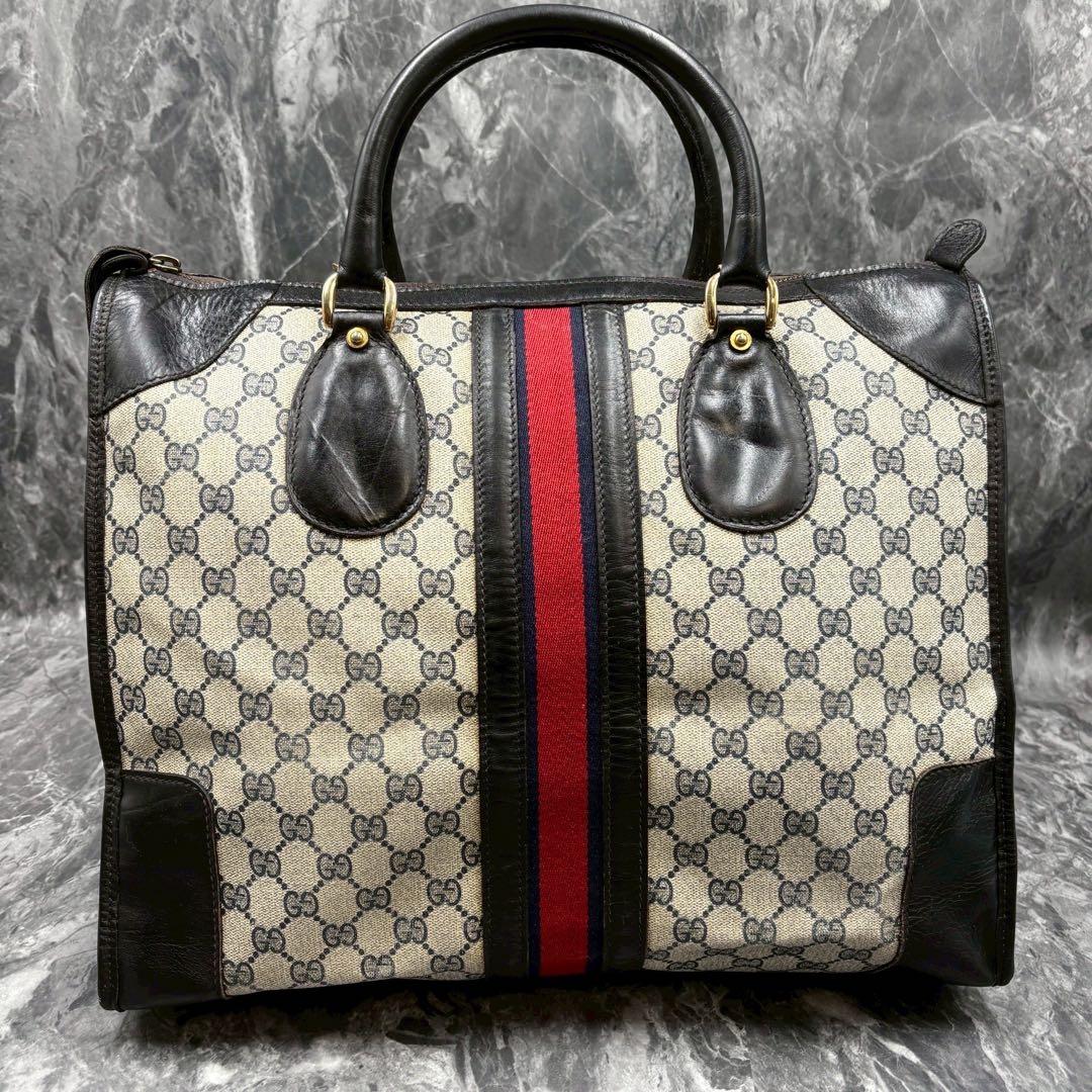 ✨美品✨GUCCI シェリーライン GG ボストンバッグ レザー ネイビー