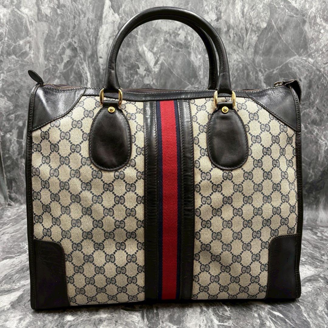 ✨美品✨GUCCI シェリーライン GG ボストンバッグ レザー ネイビー