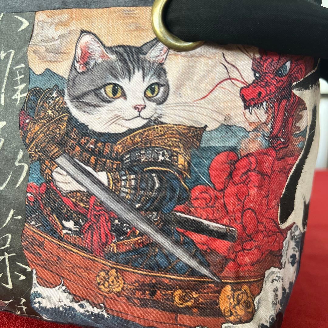 侍猫 一閑張り バッグ かごバッグ ハンドバッグ 和柄 猫 龍 小さめ