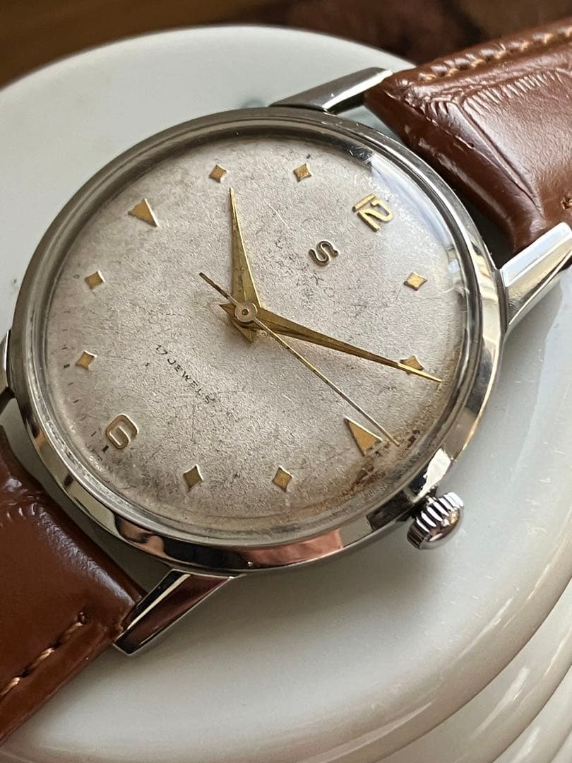 セイコー　マーベル　sマーク　白　アンティーク手巻き　菱形インデックス　希少