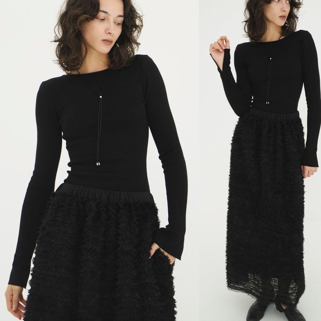 CLANE 25AW SHOULDER PADS KNIT TOPS ブラック